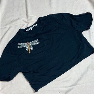 Pam & Gela Black Crop Top with Sequin Dragonfly